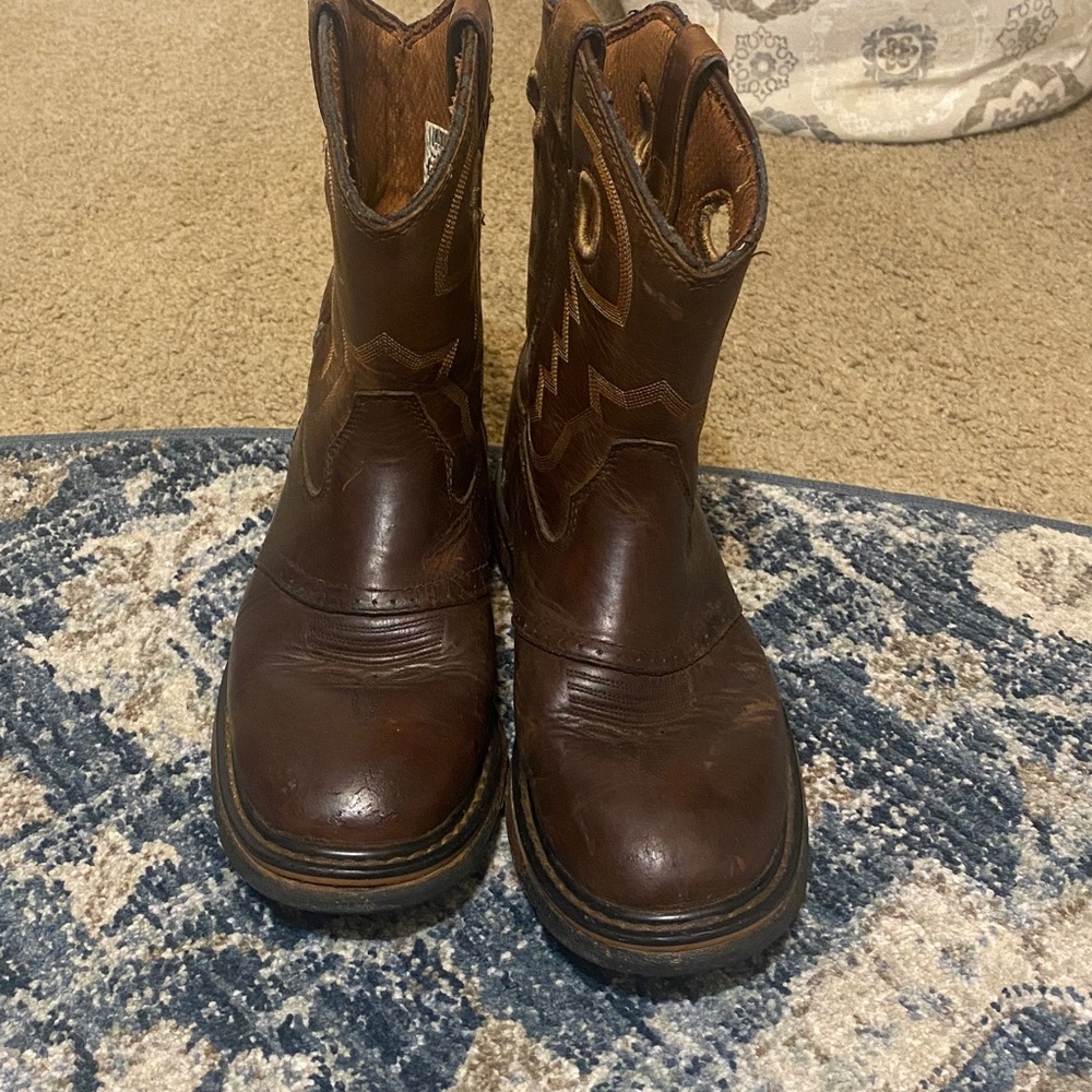 Rocky Leather Kids Old Town Pull-on Cowboy Western Boots Sz 6m